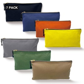 TENGYES Heavy Duty Canvas Tool Bag Organizer – 7 Pack Zipper Utility Pouches in Assorted Colors (12.5″ x 7″) – Multipurpose Storage for Tools, Craft Supplies, Electronics, Travel, Home & Workshop
