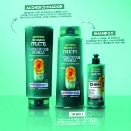 Rutina Capilar Garnier Fructis Probióticos – Shampoo, Acondicionador y 10 en 1 | Cabello Más Fuerte, Brillante y Saludable