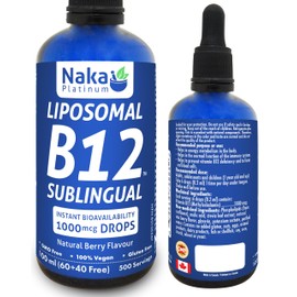 Naka Platinum B12 Sublingual drops. Instant Bioavailability, Natural Berry Flavour, 1000 mcg per 5 drops (625 servings) 100 ml Bonus Size (60+40 Free)