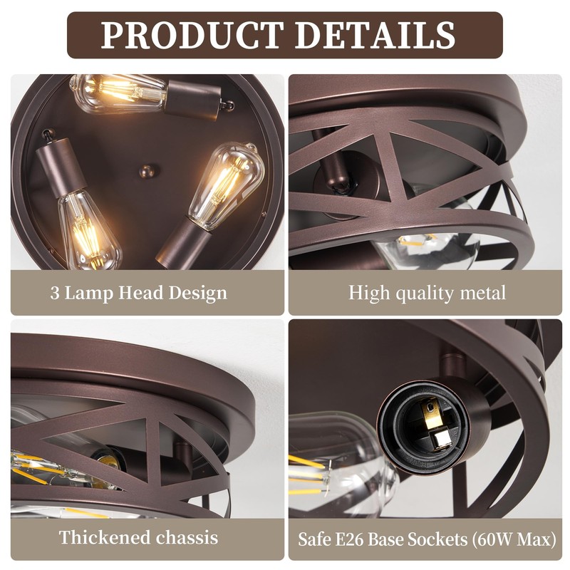 piano7797 13 inch Flush Mount Ceiling Light Fixtures,3-Light Modern Hallway