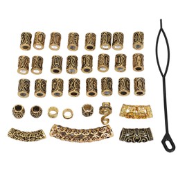 Viking Hair Beads, 110pcs Adjustable Stretchable Alloy No Fading Viking Beard Bead Retro Style Exquisite Workmanship Viking Beads for Hair Braiding, Bracelets, Pendants