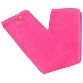 (New Upgraded Material) Premium Velour Pink Tri-fold Golf Towel with Clip. 16"x26" – Long, Soft, Quick Drying, Absorbent. Attaches Easily to Your Bag.