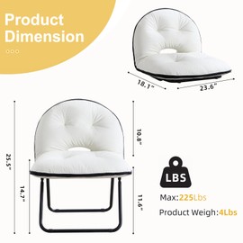 Bonzy Home Folding Faux Leather Accent Chairs Set of 2, Easy Clean Foldable Comfy Reading Chairs for Indoor - Portable Camping Chairs with Handle for Outdoor,Metal Frame,White