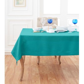 Solino Home Teal Linen Tablecloth - Classic Hemstitch 100% Pure Linen Table Cloth 60 x 90 Inch - Machine Washable Rectangle Tablecloth for Wedding, Parties, Spring, Mothers Day, Easter Decorations