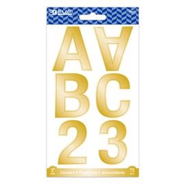 BAZIC Products Alphabet Numbers Stickers Gold Metallic Colors, 2" A to Z 0 to 9 Self-Adhesive Large Sticker for Labeling DIY Cards (72/Pack), 1-Pack