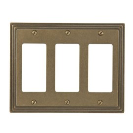 AMERELLE 84RRRRB Steps Triple Rocker Cast Metal Wallplate in Rustic Brass