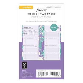 Filofax Calendar Personal Illustrated Diary Floral 1 Week on 2 Pages (Multilingual) 2026
