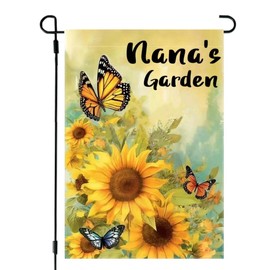 Nana Garden Flag for Outside12x18 Double Sided, Nanas Garden Sign Yard Flag, Nana's Garden Decor Flag Gardening Gifts from Grandkids Grandson Granddaughter, Burlap Sunflower Butterfly Garden Flags