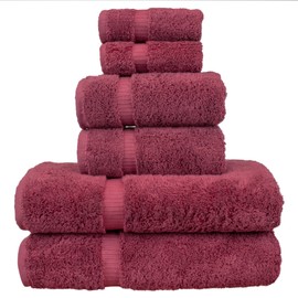 Luxury Hotel & Spa Quality, Quick Dry 100% Turkish Cotton, 700 GSM, Eco Friendly Towel, Bathroom and Kitchen Dobby Border Towels, 2-Bath Towel, 2-Hand Towel, 2-Washcloth (Bundle Set of 6, Cranberry)