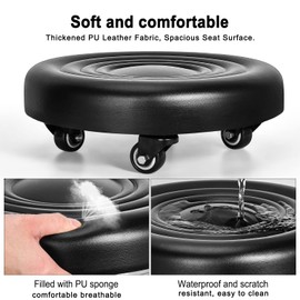 FLOLXNB Low Roller Seat Wheel Stool Chair, Rolling Stool with 360°Swivel Caster, PU Leather Rolling Stool Seats on Wheels, Movable Mini Stool for Home Office Garage Shop Fitness Sport