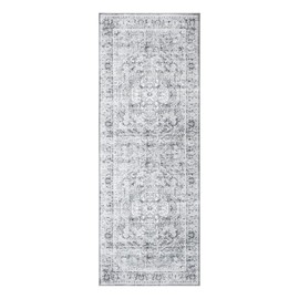 Bloom Rugs Washable Non-Slip 10 ft Runner - Gray/Charcoal Traditional Medallion Runner for Entryway, Hallway, Bathroom, and Kitchen - Exact Size: 2.5' x 10'