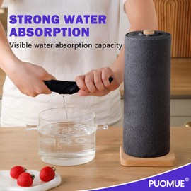 Puomue 55 Pack Microfiber Cleaning Cloth Roll, Tear Away Reusable Towels, 11" X 9", Ultra Absorbent & Lint Free Microfiber Cloth for Cleaning Cars, Kitchen, Window, Home and Shop, Black