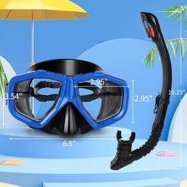 Replaceable Nearsighted Snorkeling Gear for Adults Youth, Short-sighted Anti-Fog Diving Mask & Full Dry Top Silicone Snorkel for Scuba Diving, Snorkeling, Freediving