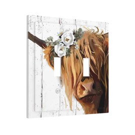 ybclf Farmhouse Highland Cow 2 Gang Double Toggle Light Switch Plates Rustic Wall Plate Outlet Electrical Faceplate Covers Decorative Socket for Livingroom Bedroom Kitchen