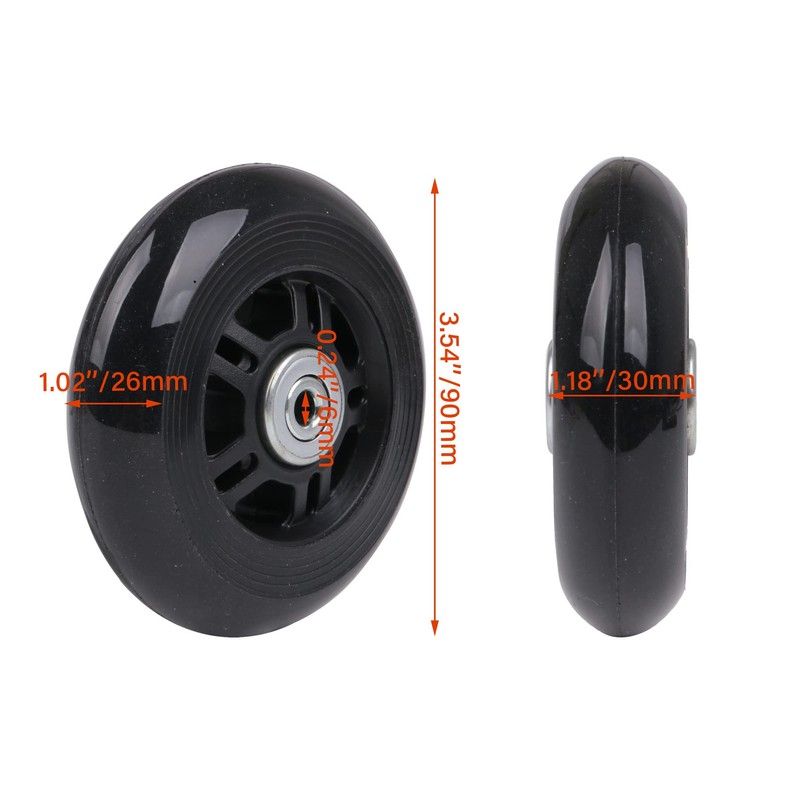 Mxfans 90 mm Luggage Suitcase Replacement Wheels 360 Mute Axles