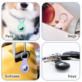 JETech Silikon Hülle für AirTag 2021 mit Schlüsselanhänger, Schutzhülle Air Tag Anhänger, Tragbar Keyring Abdeckung, Einfache Installation, 4 Stück (Schwarz/Rosa/Helles Lila/Mintgrün)