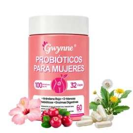 Gwynne Vaginal Probióticos 60 Cápsulas Para Mujeres 100m Ufc + 32cepas,con Prebioticos,enzimas Digestivas,arándano Rojo Y D-manosa, Apoyo Vaginal Y Di