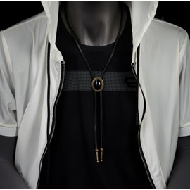 COOLSTEELANDBEYOND Oval Bronze Frame Black Onyx Charm Bolo Tie, Lariat Rodeo Long Y Necklace, Black Leather, Vintage, Black leather, No Gemstone