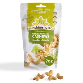 Sunshine Nut Company Whole Roasted Lightly Salted Cashews, Handful of Herbs Flavor, Single 7 oz. Bag, Gluten Free, Peanut Free and Vegan Individual Snack Packs for Kids and Adults, GMO Free