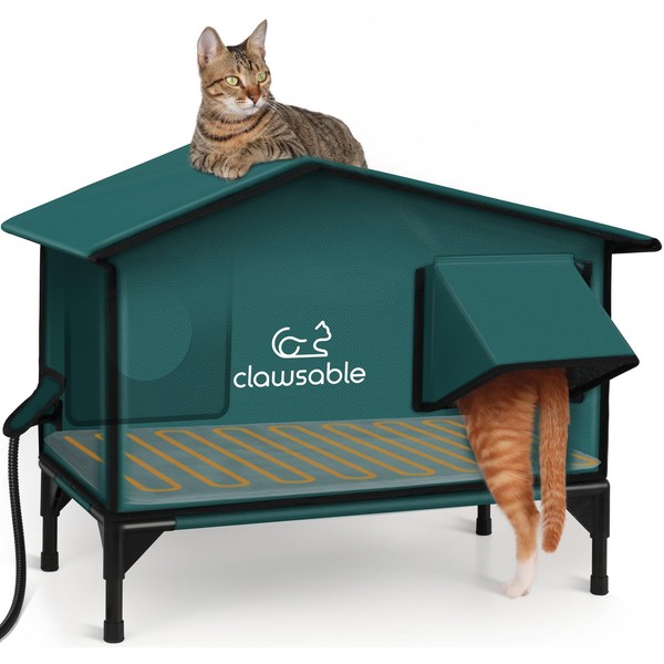Heated Cat House for Outside,Extremely Weatherproof&Insulated in Winter,Elevated Outdoor Cat