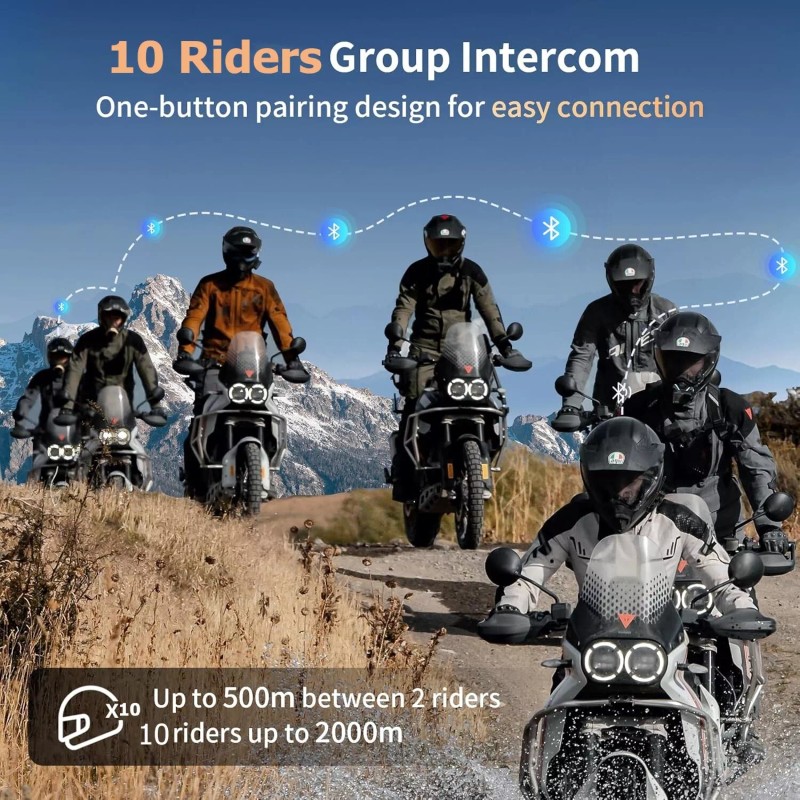 Fodsports FX8 Pro Motorcycle Helmet Intercom Bluetooth Headset 10 Riders