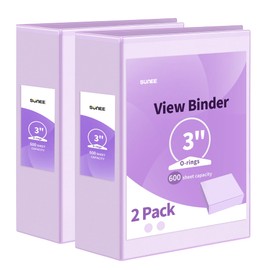 SUNEE 3 Ring Binder 3 Inch 2 Pack, Clear View Binder Three Ring PVC-Free (Fit 8.5x11 Inches) for School Binder or Office Binder Supplies, Purple Binder