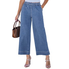 luvamia Wide Leg Crop Jeans Woman Denim Capris for Women Wide Leg Pants Medium Blue Medium Fits Size 8 / Size 10