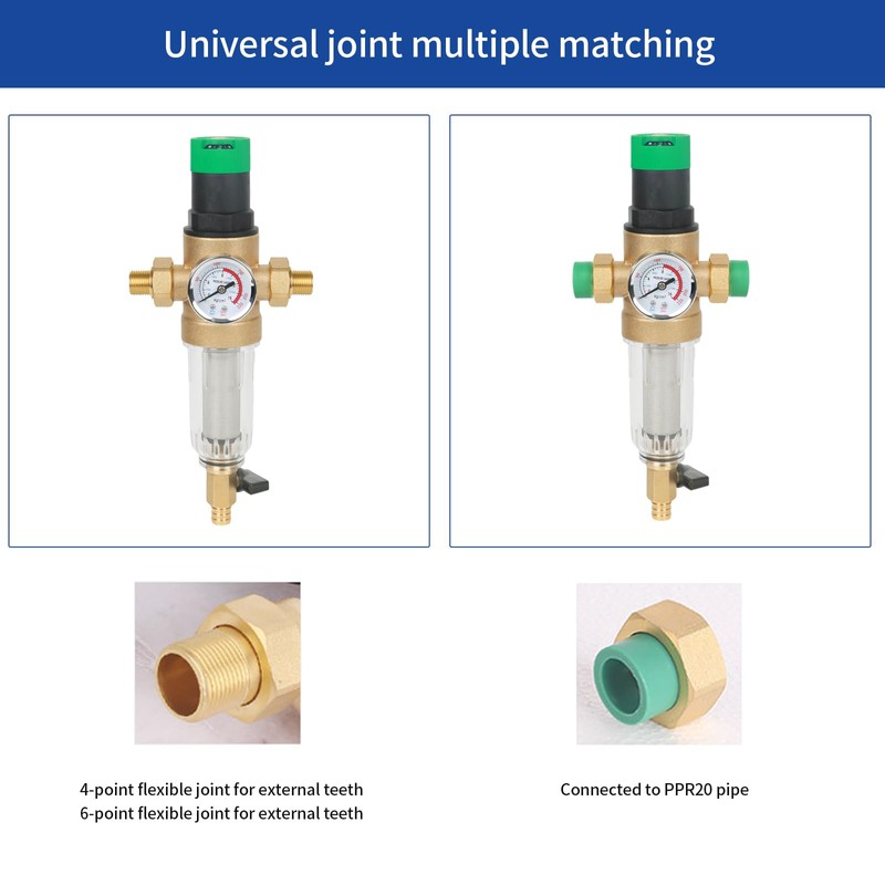 Backwash Filter, Pressure Regulator Water Filter with Pressure Gauge, Water