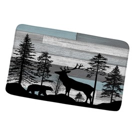 Fall Forest Bear Deer Bath Mat Autumn Rustic Cabin Retro Wooden Board Elk Moose Tree Farmhouse Country Camping Hunting Safari Animal Bathroom Rugs Bedroom Kitchen Toilet Floor Doormat 17.8x29.5 In