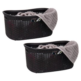 Mind Reader 40L Laundry Basket, Clothes Hamper, Wicker Design, Plastic, 23"L x 14.5"W x 11"H, Set of 2, Black