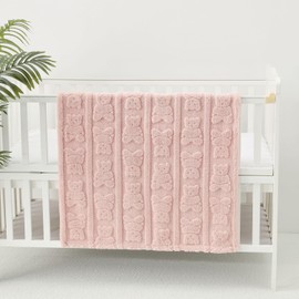 CREVENT Cuddly Soft Warm Sherpa Baby Blanket for Girls and Boys, Newborn Essentials for Infants Baby Shower Gift - Pink Bear 75x100cm