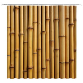 GCTNBJL Bamboo Shower Curtain Vintage Brown Bamboo Asian Plant Nature 3D Print 70x70(WxH) Inches Bathroom Decor Fabric Curtain with Hooks