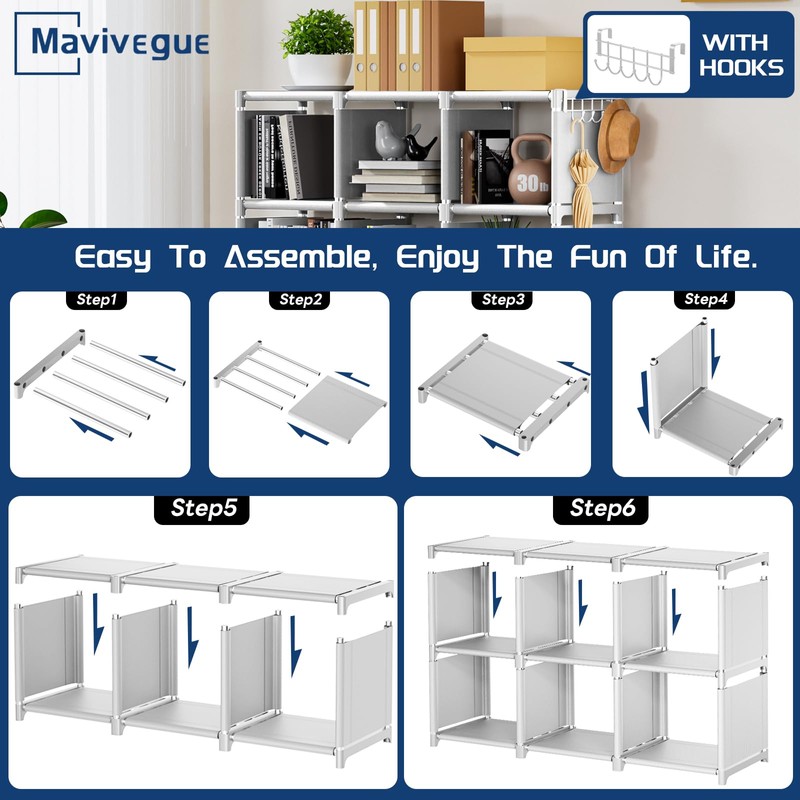 Mavivegue Book Shelf, 12 Cube Storage Organizer, Closet Storage Organizer,