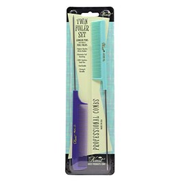 Krest Pintail Combs Weaving Foiling Fine Tooth Rattail Hair Cutting Comb Colors 2 Pc. (Vintage Purple & Green)