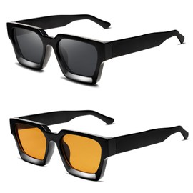 VANLINKER Thick Square Sunglasses for Men Women Retro Chunky Rectangle Trendy Shades VL9731 Black + Black/Yellow Tinted Lens