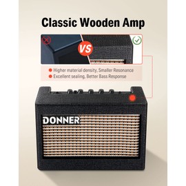 Donner Mini Electric Guitar Amp Wooden 3W Small Guitar Amplifier M-3 Desktop Practice Guitar Speaker, Portable and Compact
