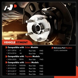 A-Premium 2 x Rear Wheel Bearing and Hub Assembly with ABS & 5-Lug Compatible with Toyota, Lexus & Scion Models - 2006-2021 - RAV4, HS250h, NX200t, NX300, NX300h, iM, tC