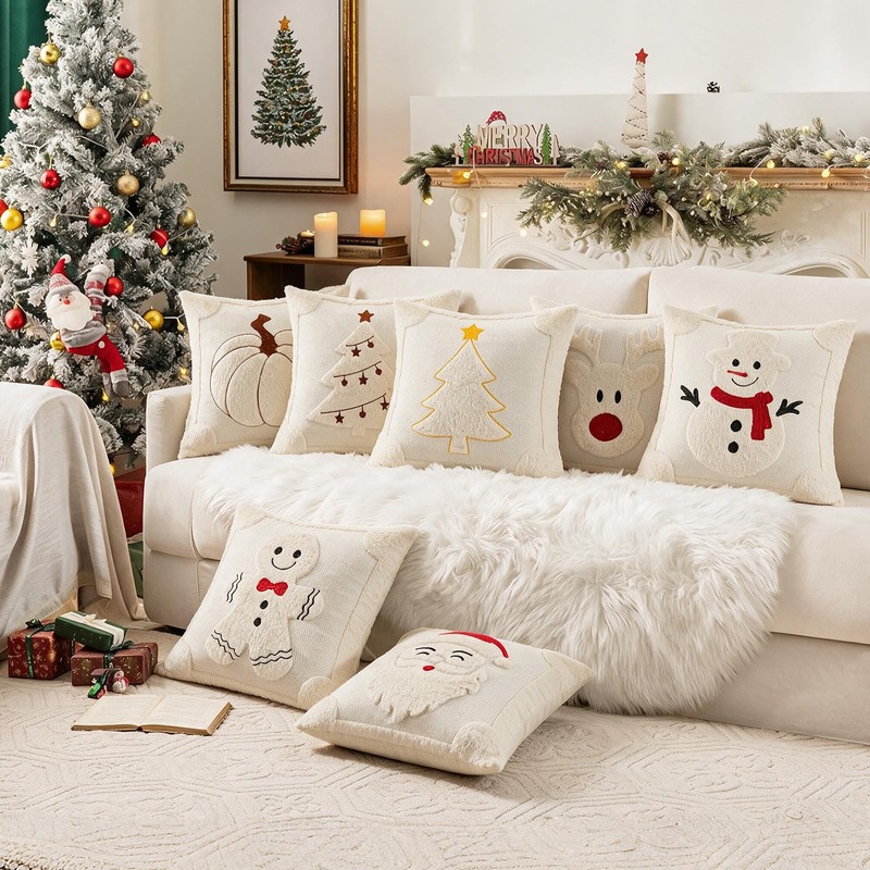 Vijamiy Christmas Throw Pillow Covers Set of 2 Beige 45x45cm