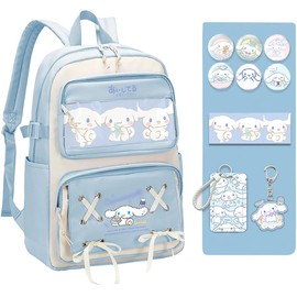 Backpack Cute Anime Student Schoolbag Cartoon Casual Travel Bag for Boys and Girls School Season Backpack (Light-Blue)