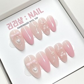 Neti Ribbon Handmade Nail Tips - Short Ballerina / 네티리본 수제네일팁 - 숏발레리나