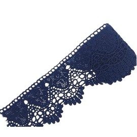 Width:9cm No Elastic Embroidered Lace with Flower Motif, Accessory Table Cover, Curtain, Wedding Dress, DIY, Outfits Decoration(1 back 2 yards) (Dark Blue)