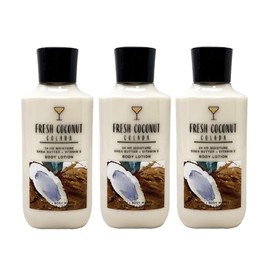 Bath and Body Work Fresh Coconut Colada 3 Pack 24 Hour Moisture Body Lotion Gift Set Bundle - Full Size