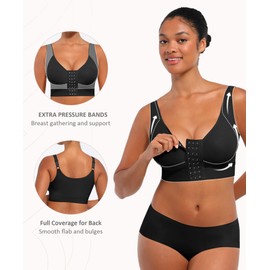 FeelinGirl Post Surgery Bra Front Closure Compression Bra Wirefree Mastectomy Bra with Adjustable Straps, A-black, 3X-Large