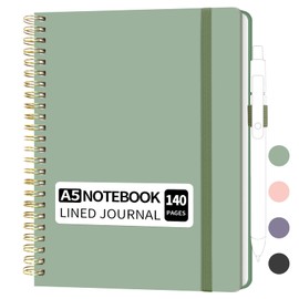 YOXMJDB Lined Spiral Notebook, Small A5 College Ruled Notebook with Pen Holder, 140 Pages Hardcover Notebook Journal for Women, To Do List Notebook for Work, Bible, and Meeting (A5, Green, No Pen)