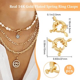 Beebeecraft 1 Box 10Pcs Necklace Connector Clasp Real 14K Gold Plated Spring Clasps with Round Close Ring Necklace Link Connector Charms Trigger Clasp Findings for Jewelry Making Necklaces Crafts