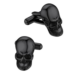 Gothic Black Cufflink for Man, Pair of Cool Skeleton Skull Cuff Links Button Studs, Stainless Steel Men's Cufflinks Jewelry
