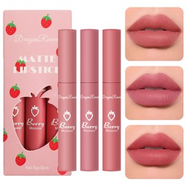 Lipstick Set of 3, Lipstick Set, Velvet Matte Lip Glaze, Non-Stick Lipstick, Multiple Color Options, Cute Lipstick, Long Lasting and Easy to Carry, Cute Lip Makeup, High Color, Melting Skin Tone,