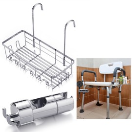 Zonon 2 Pcs Hanging Shower Caddy and Handheld Shower Aids Head Holder Attachment for Chair Bathroom Rack with Hook for Elderly Pregnant Handicap Patient Transfer Bench Tool Installation