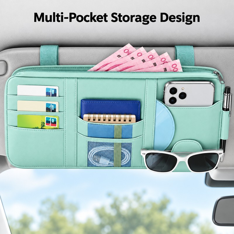Car Sun Visor Organizer – Multi-Pocket Storage Holder for Bills,