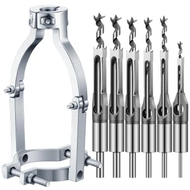 Gisafai 6 Pc Square Hole Drill Bit Set for Wood Mortising Attachment Drill Press Hollow Chisel Mortise Drill Tool (1/4, 5/16, 3/8, 1/2, 9/16, 5/8'')